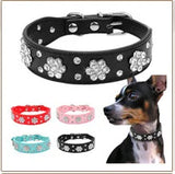 Rhinestone Dog Collar Diamante Leather  Bling Crystal Studded For Small Medium Dogs