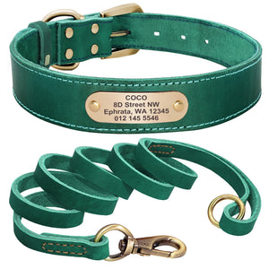 Personalized Dog Collar or Leash Set - Real Leather for Small Large Dogs Pitbull