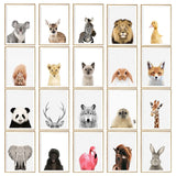 Baby Animal Canvas Wall Art Poster Panda Giraffe Elephant Zebra for Nursery set 1