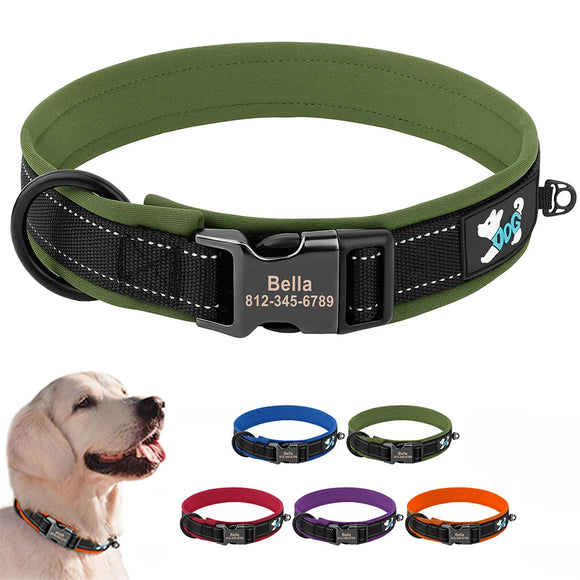 Personalized ID Buckle Reflective Dog Collar Free Engraving Adjustable for Small Medium Large Dogs