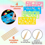 DIY 16/60Pcs Scratch Art Paper Rainbow Paper Sheets Drawing Pads with Stencils