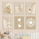 Canvas Wall Prints with baby Animals Bear Giraffe Elephant Nursery Room Decor