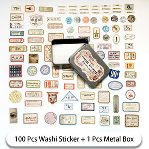 100Pcs Metal Box Junk Journal Ephemera Vintage Stickers Junk Journal DIY scrapbooking