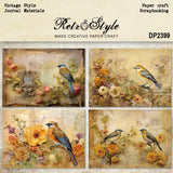 8 sheets A5 size Vintage Style Birds Scrapbooking patterned paper
