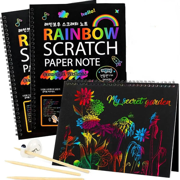 DIY Rainbow Magic Scratch Art Paper Set for Kids