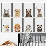 Canvas Wall Prints with baby Animals Elephant Giraffe Bea for Nursery Decor