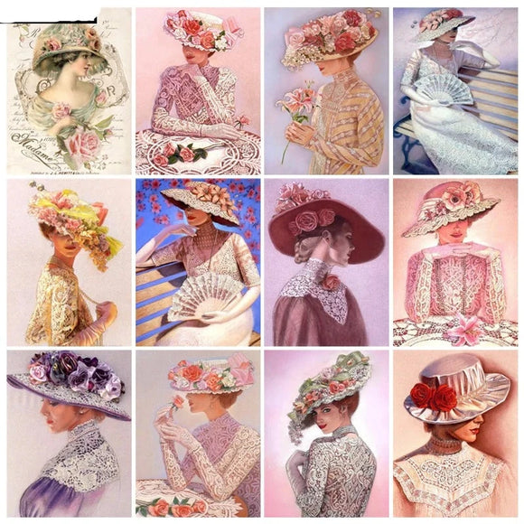 5D DIY  Full Square/ Round  Drill Diamond Painting Women in Hats
