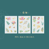 3pcs Glided Vintage Flower Sticker Decorative Botanical PET Stickers DIY Diary Journal Scrapbooking