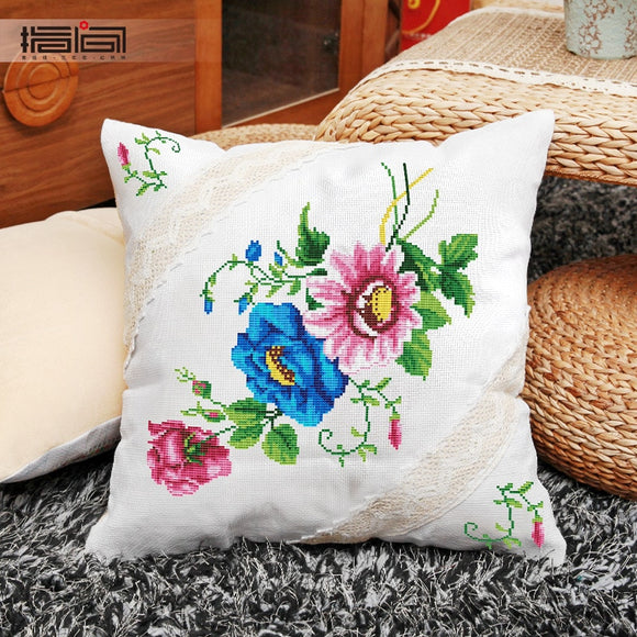 floral pattern Cross stitch pillow cushion cover 45x45cm