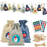 24pcs Christmas Advent Calendar Bag Linen Wall Hanging  With Clips & Wooden Signs