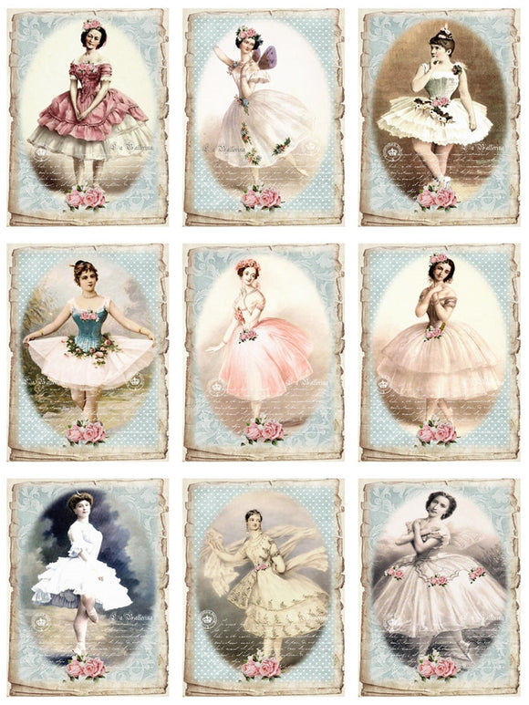 Square Old Photo French Ballet Girl Sticker DIY Diary Journal Scrapbooking