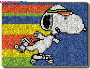 Latch hook DIY rug kit preprinted " Snoopy Roller Skating" approx 52x38cm