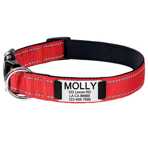 Adjustable Reflective Nylon Dog Collars Custom Engraved Name ID Tag