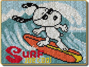 Latch hook DIY rug kit preprinted " Snoopy Surfing" approx 52x38cm