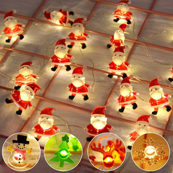 2M 20LED Santa Claus Snowman Elk Garland Lights String Christmas Decorations