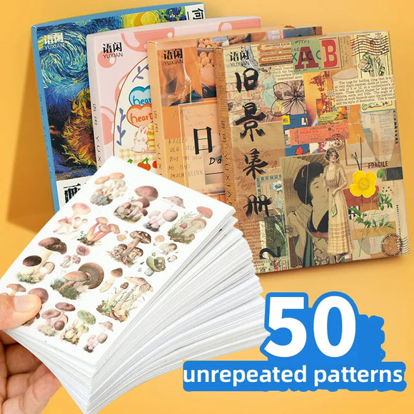 50 Unrepeated Patterns Decorative Stationery Stickers DIY Scrapbooking Journal