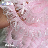 5CM Wide Pink Embroidery 3D Flower Tulle Lace Fabric Trim Ribbon