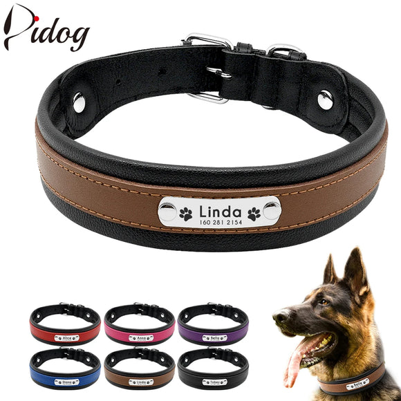 Personalized Leather Dog Collar For Big Large Dogs Custom Engraved Nameplate