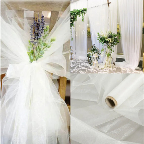 10m x 48cm Sheer Crystal Organza Tulle Roll Fabric for Wedding Party Decoration