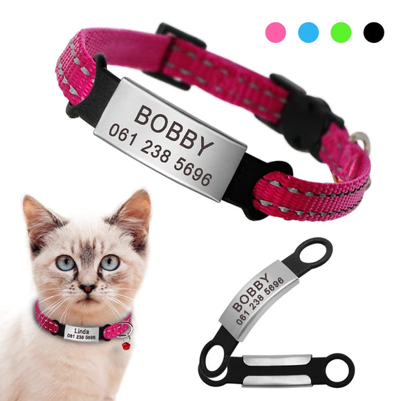 Personalized Nylon Cat Collar With Name ID Tag Reflective