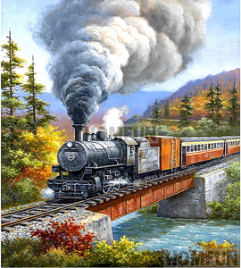 5D diamond embroidery painting full round/ square "Train landscape"