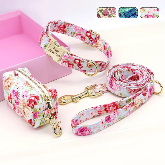 Personalized Dog Collar and Leash With Bag set Nylon small medium dogs