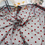 1 Yard High-quality Soft Red Heart Flocked Wave Dot Mesh Tulle Fabric