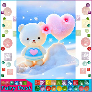 5D DIY Diamond Embroidery Full Square/round Fairy Dust Diamond Painting "Bear Heart Beach"