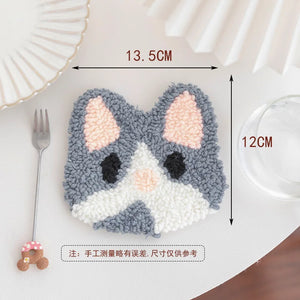 DIY Punch Needle Coaster Starter Kits Cute Cat Needlework for Beginners