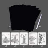 10PCS Scratch Paper and 5PCS Animal Building Stencil Magic Template  DIY Crafts Children Gifts