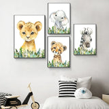 Custom Boy Girl Name Canvas Wall Prints with baby Animals Lion Giraffe Print Nursery