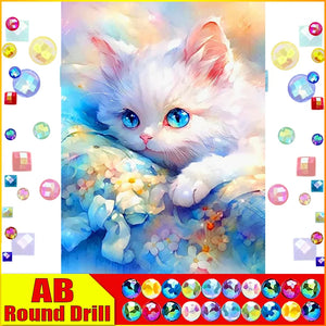 5D DIY Diamond Embroidery Full Square/round Fairy Dust AB Diamond Embroidery "Animal Cat"