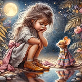 5D DIY  Full Square/ Round  Drill Diamond Painting  "Girl and mouse"