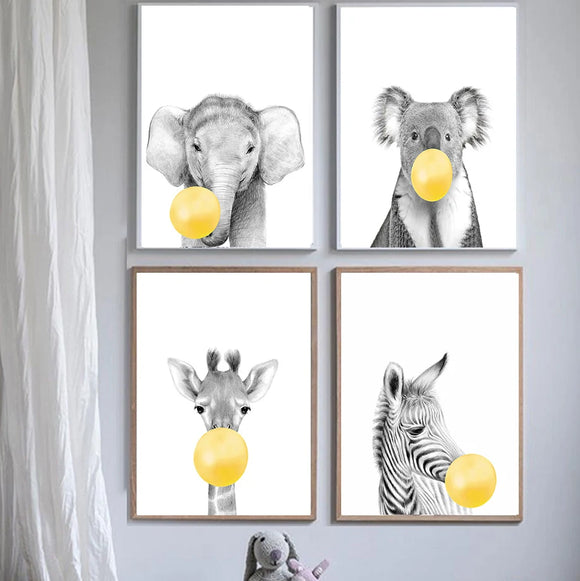 Baby Animal Wall Art Canvas Painting - Zebra Koala Elephant Giraffe for Children room decor