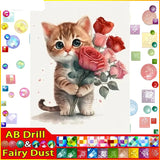 5D DIY Diamond Embroidery Full Square/round Fairy Dust AB Full Diamond "Cat and Roses" Handmade