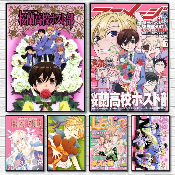 Anime Ouran High School Host Club Pink Poster Wall Art Prints Waterproof Home Decor