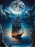 5D DIY  Full Square/ Round  Drill Diamond Painting  "Ship and moon"
