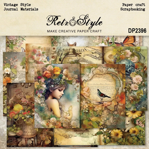 8 sheets A5 size Vintage Style Flowers Scrapbooking patterned paper