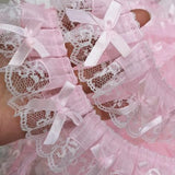 5CM Wide Pink Embroidery 3D Flower Tulle Lace Fabric Trim Ribbon