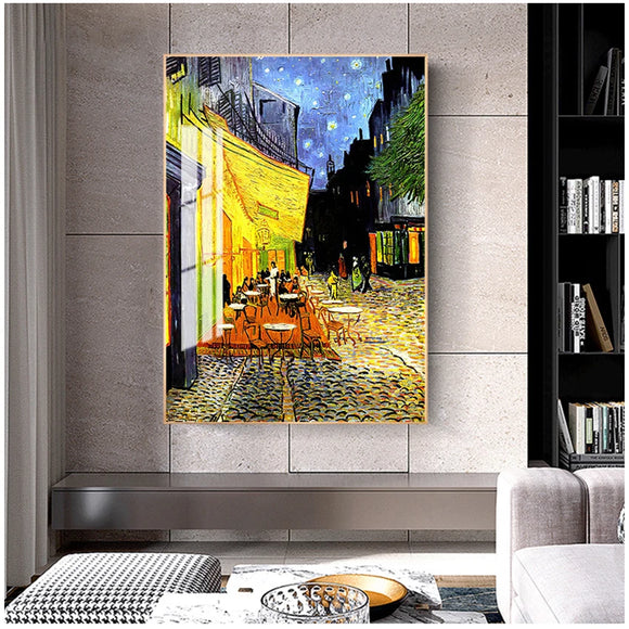 Wall Art Canvas Prints for Living Room Decor Cafe Terrace At Night