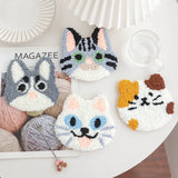 DIY Punch Needle Coaster Starter Kits Cute Cat Needlework for Beginners