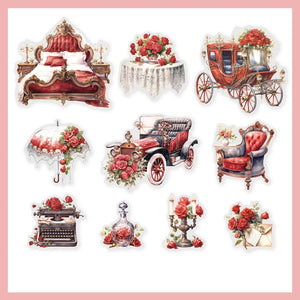 10pcs/Pack Victorian Palace Sticker Pack - Vintage Flower Decals DIY Diary Journal Scrapbooking