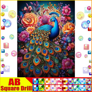 5D DIY Diamond Embroidery Full Square/round Fairy Dust AB Diamond Painting "Animal Peacock Flower"