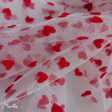 1 Yard High-quality Soft Red Heart Flocked Wave Dot Mesh Tulle Fabric