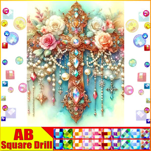 5D DIY Diamond Embroidery Full Square/round Fairy Dust AB Diamond Painting  "Rose Cross"