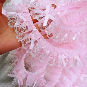 5CM Wide Pink Embroidery 3D Flower Tulle Lace Fabric Trim Ribbon