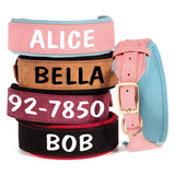 Custom Wide Leather Dog Collar Soft Padded Free Print Name Number