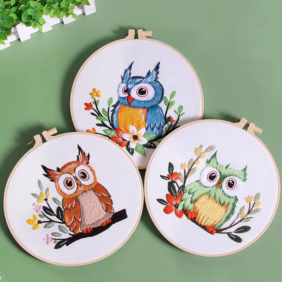 DIY Owl and Flower Embroidery Starter Kit for Beginner