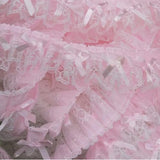 5CM Wide Pink Embroidery 3D Flower Tulle Lace Fabric Trim Ribbon