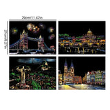 Scratch Painting Kit 4 Sheets Rainbow Engraving Painting Landscape For Adults And Kids